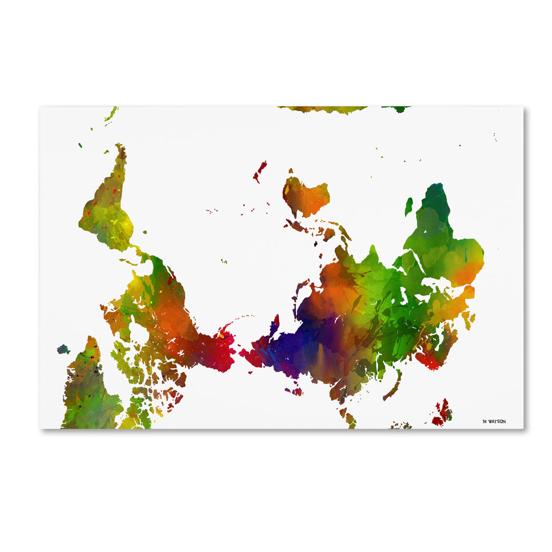 'Upside Down Map of the World Clr 1' Graphic Art Print on Wrapped Canvas Trademark Fine Art 