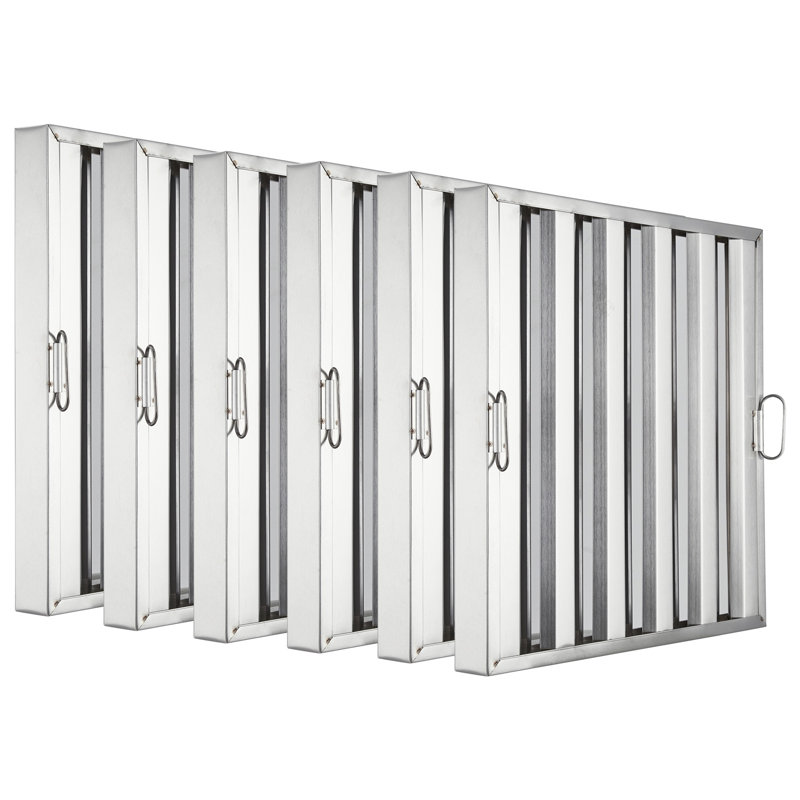 Flame Resistant 5-Groove Range Hood Filter, 49.5x49.5x3.8cm 430 Stainless Steel Commercial Grease Trap, Dishwasher Safe Easy Clean for Restaurant Kitchens, Pack of 6