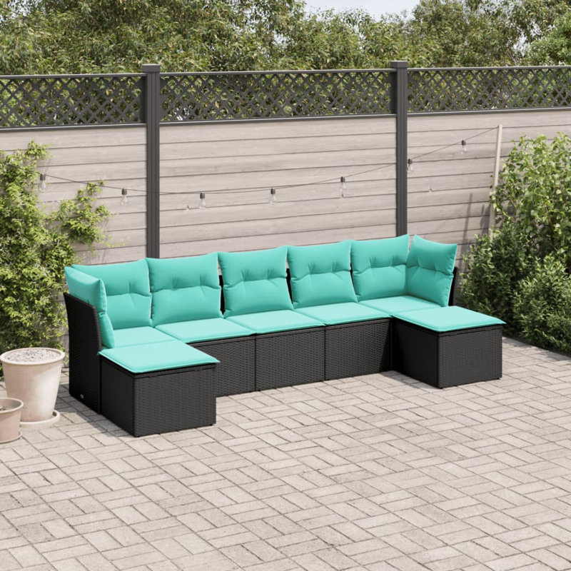 Ensemble de canapé de patio avec coussins 7 pièces Ebern Designs, Coussin rouge / cadre brun