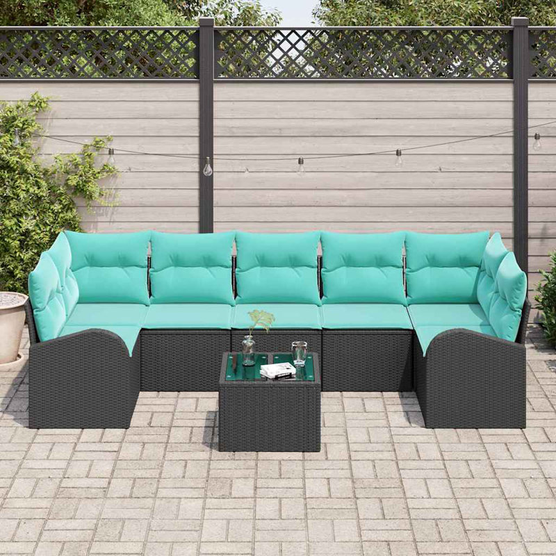  Garden Sofa Set 8 Pcs Black And Turquoise 55 X 55 X 37 Cm