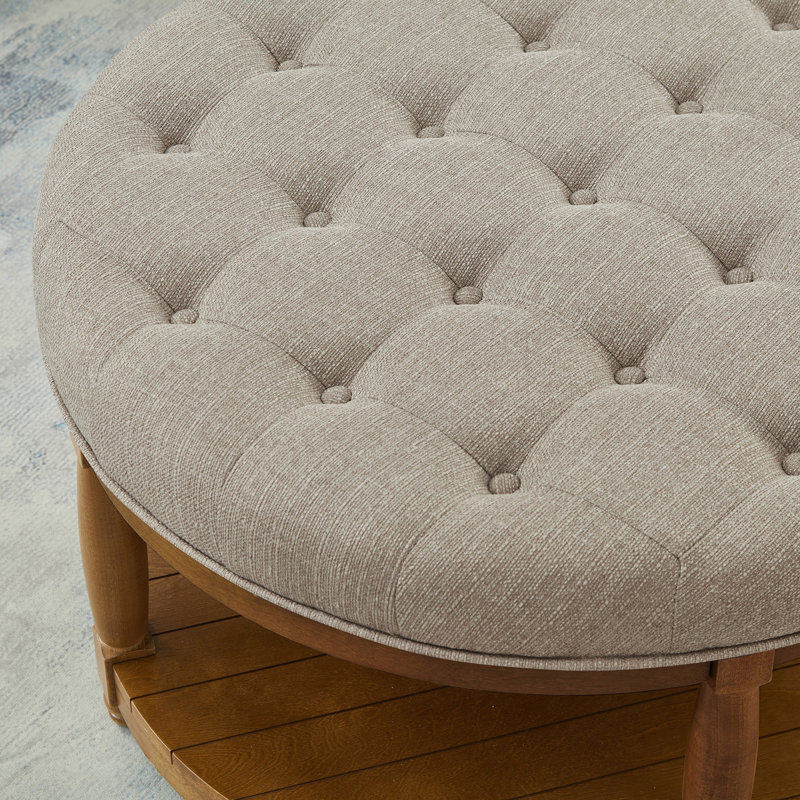Grande table basse avec repose-pieds capitonné et rembourré avec tablette, Lin lin, Brun