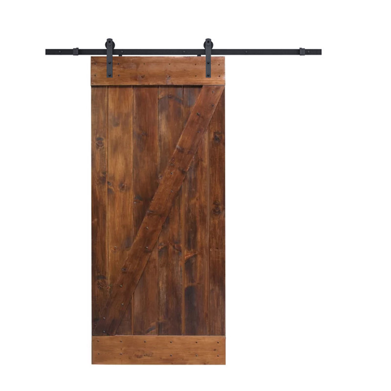 Porte de grange en bois lambrissé en Z avec trousse de quincaillerie d'installation, 24 po x 84 po, Noyer