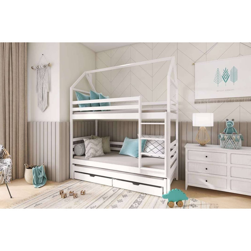 Ausable Bunk Bed with Storage Included with Built-in Ladder Included with Trundle Included, White