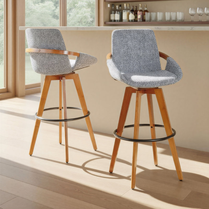 Whitacre Fixed-Height Bar & Counter Stool, Gray Noise Tweed, Bar Stool (29" Seat Height)