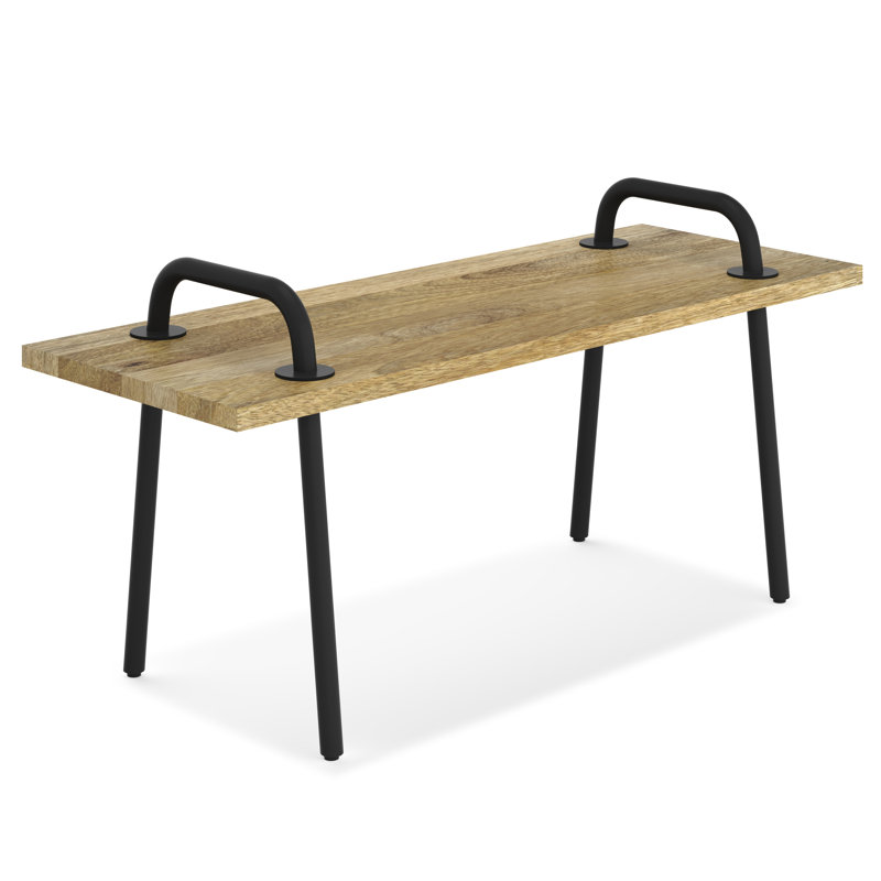 Banc de hall d'entrée en bois de manguier massif de 56 po avec pieds en métal Berkeley, 42 pouces