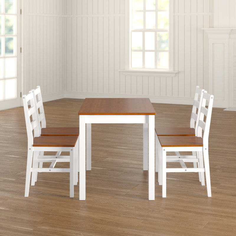 Yedinak 4 - Person Pine Solid Wood Top Four Leg Dining Set, Natural/White