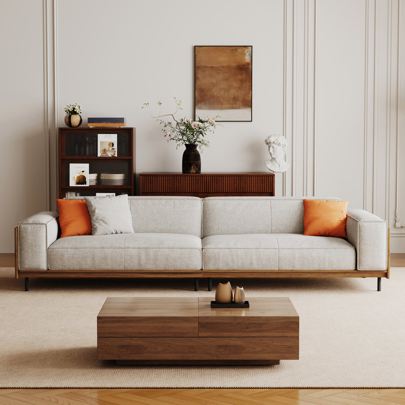 Canapé en tissu 111,81 po avec structure en bois massif, 3 coussins et housse amovible
