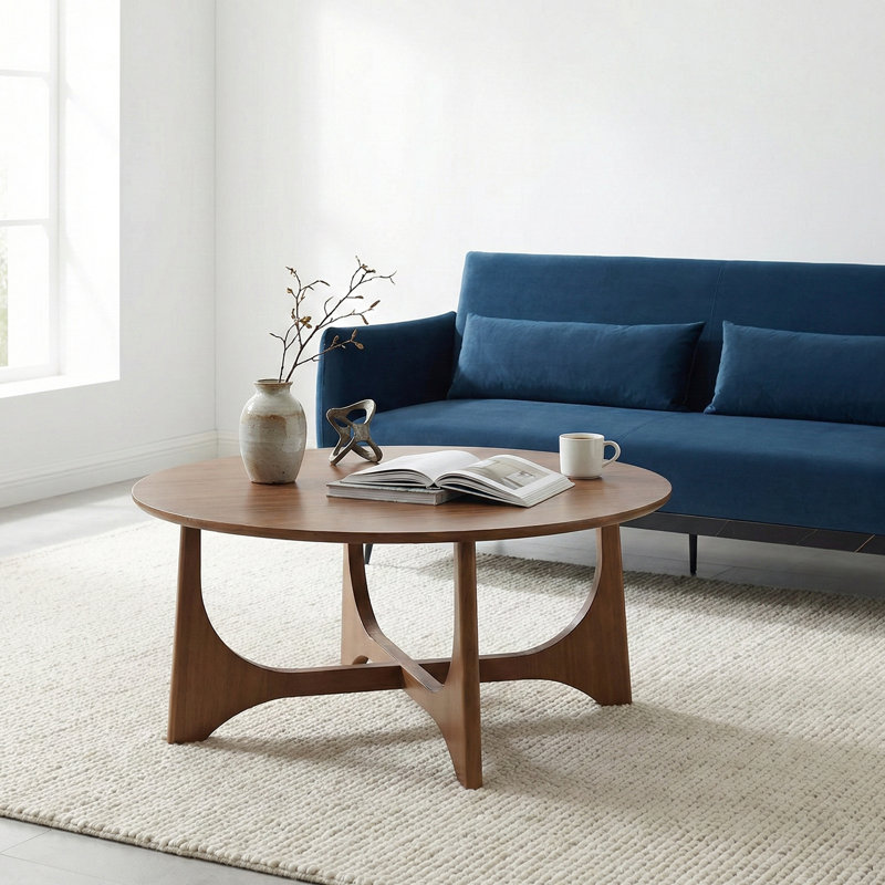 Lumi Walnut Effect Wooden Round Coffee Table