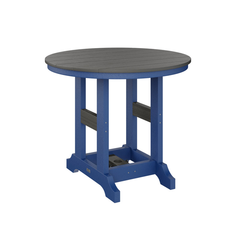 Garden Classic Outdoor Round Dining Table, Coastal Gray, Pacific Blue