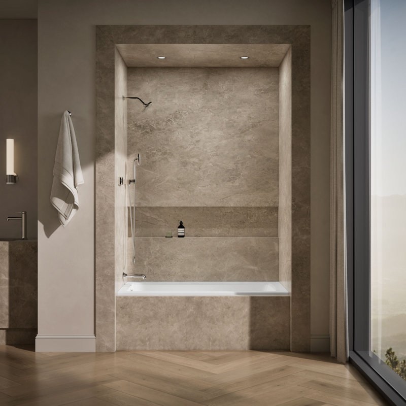 Archer 60" x 30" Alcove Soaking Bathtub with integral flange, White, Left