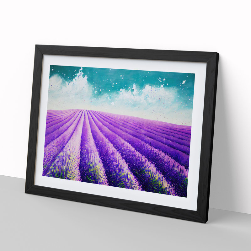Bedazzled Lavender Flower Field 1 Piece Single Picture Frame Wall Art, 46cm H x 64cm W x 2cm D, Black Framed