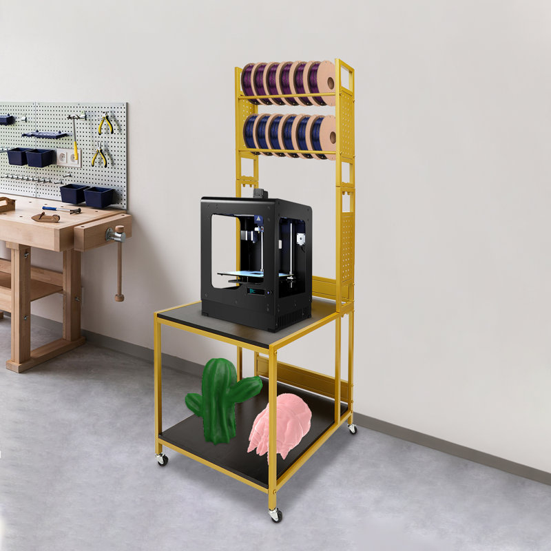 Adjustable 3D Printer Stand With Spool Holder & Rolling Caster Wheels 110 Lb Capacity, Gold