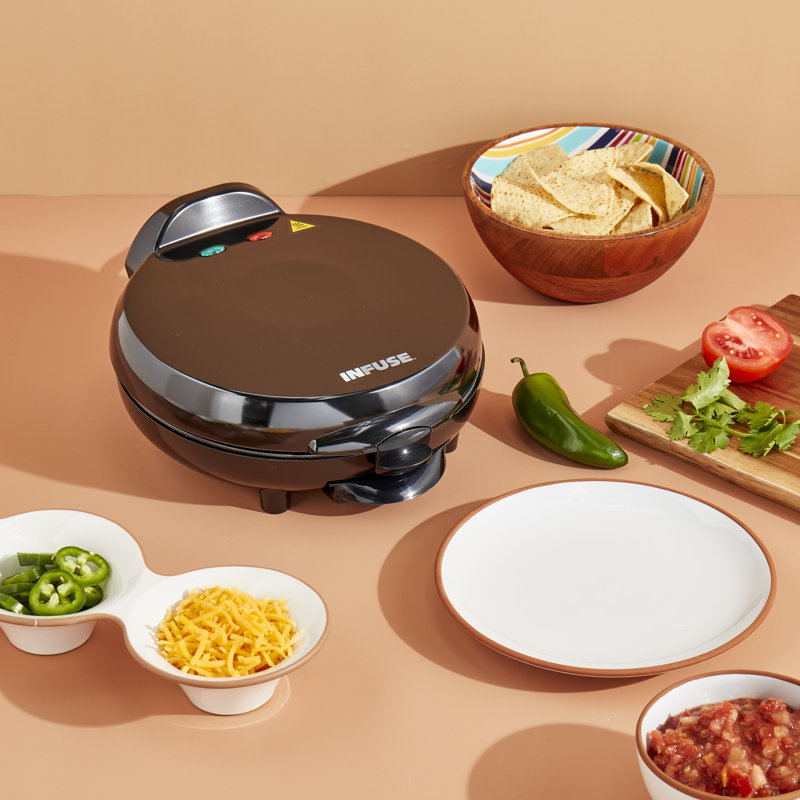 Infuse Latin 9-inch 6-Wedge Black Non-Stick Electric Quesadilla Maker with Lid Lock