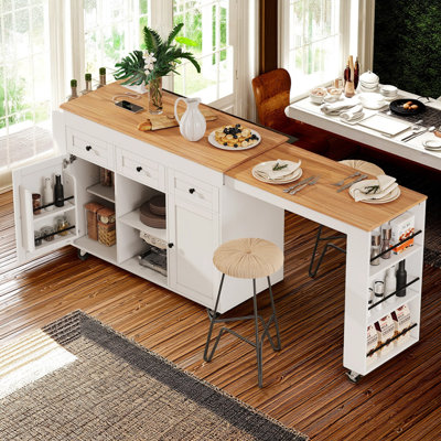 Îlot de cuisine 85,5 po avec centrale électrique et rangement extensible 85,5 po