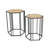 Set Of Two 24" Black And Brown Solid Wood And Steel Hexagon Nested Tables