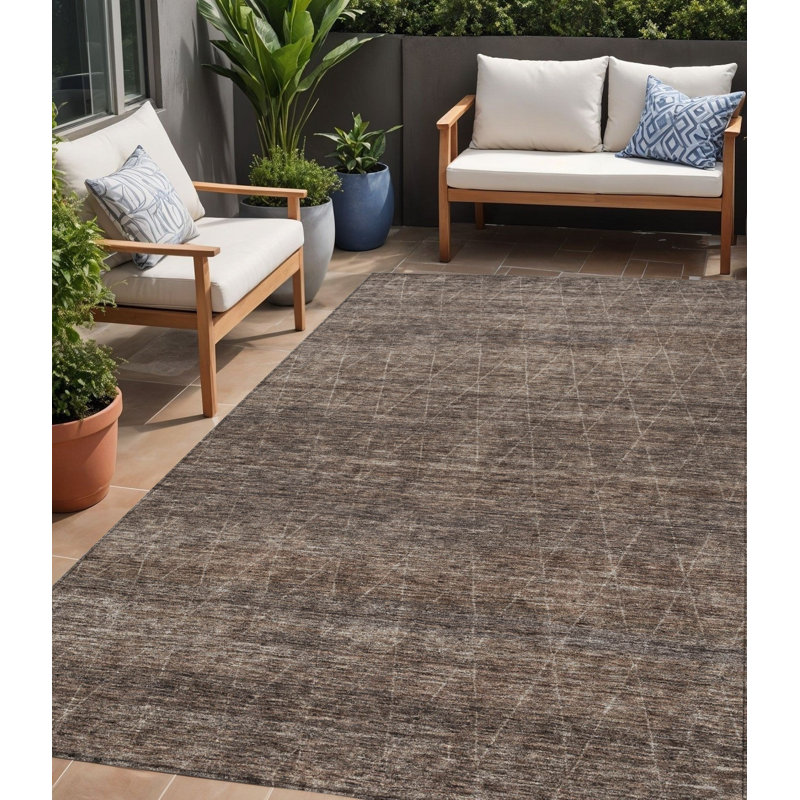 Tapis extérieur lavable à motif géométrique café et ivoire 5 pi x 8 pi
