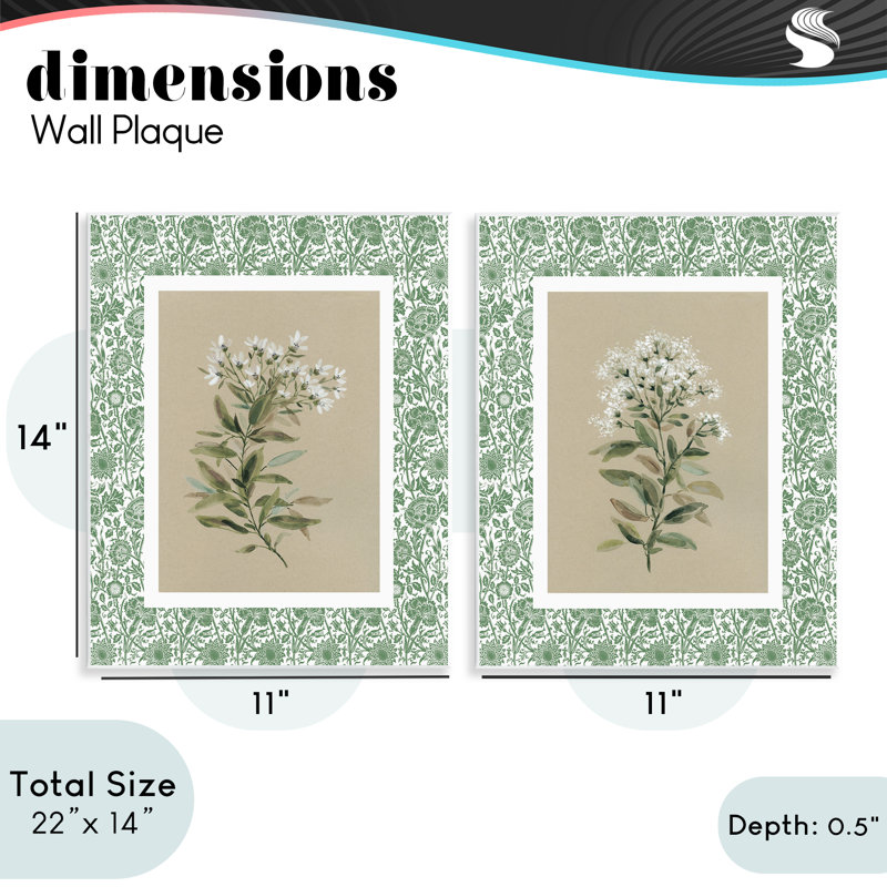 Green Botanical Patterned Florals 2pc Wall Plaque Set, design by Carol Robinson