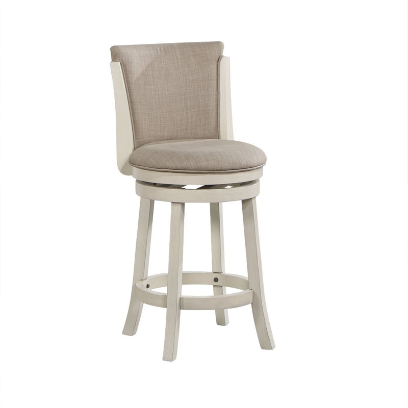 Upholstered Counter Stool with Solid Wood Frame, Counter Stool (24" Seat Height) , Beige Fabric/White Frame
