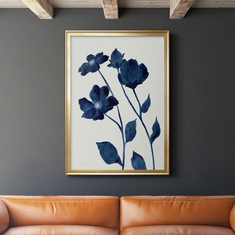 Indigo Bloom I - reproduction de cadre photo simple, Or, H 30,5 po x l 22,5 po x P 1 po