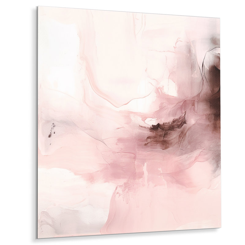 Rose délicat abstrait marbre IV - art mural abstrait en métal marbré, H 44 po x l 34 po