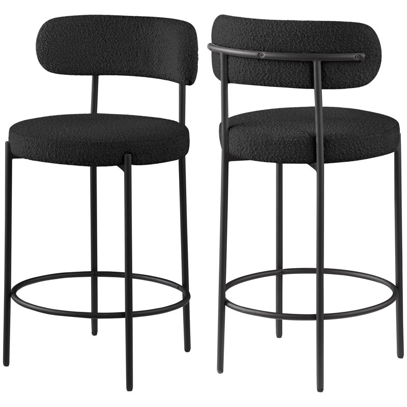 Tabouret de comptoir 26,5 po Hrisha, Tissu bouclé noir