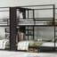 Grand lit double superposé en métal avec tablettes de rangement intégrées et garde-robe, structure robuste à bruit réduit, idéal pour l'efficacité de l'espace et la sécurité-45176431
