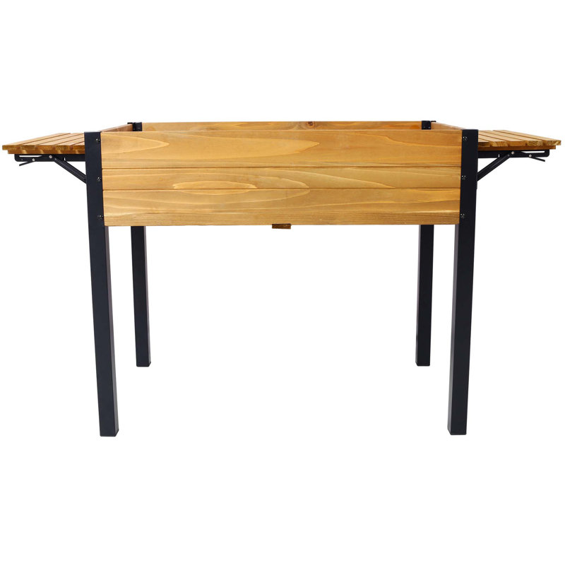 Boîte à fleurs polyvalente à pieds en métal pour tous les espaces extérieurs, H 29,5 po x l 23,6 po x P 52,7 po, Noir / brun