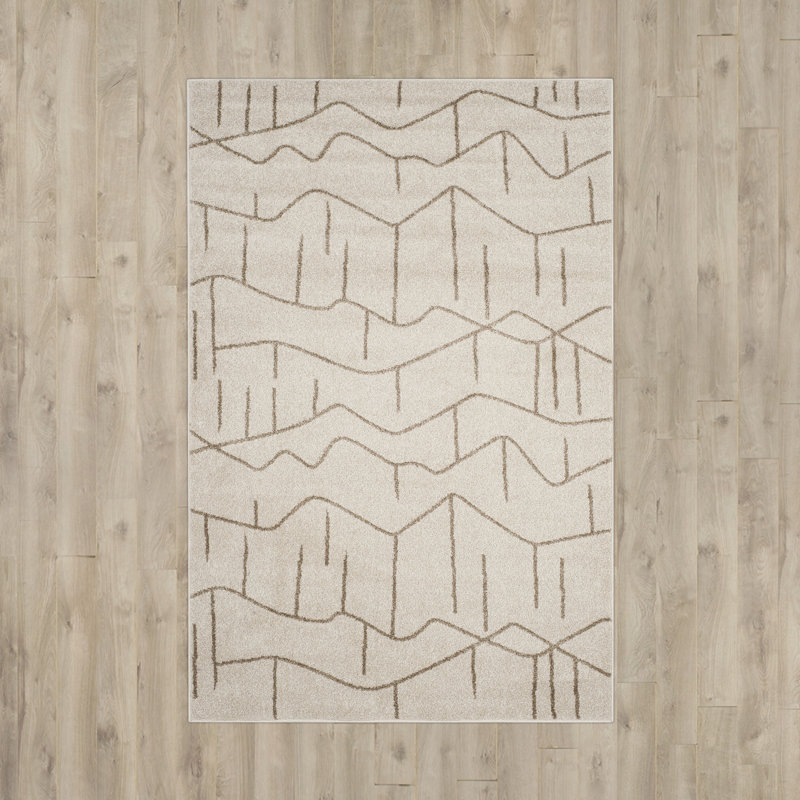 Covey Abstract Ivory/Grey Area Rug, Rectangle 5'3" x 8'