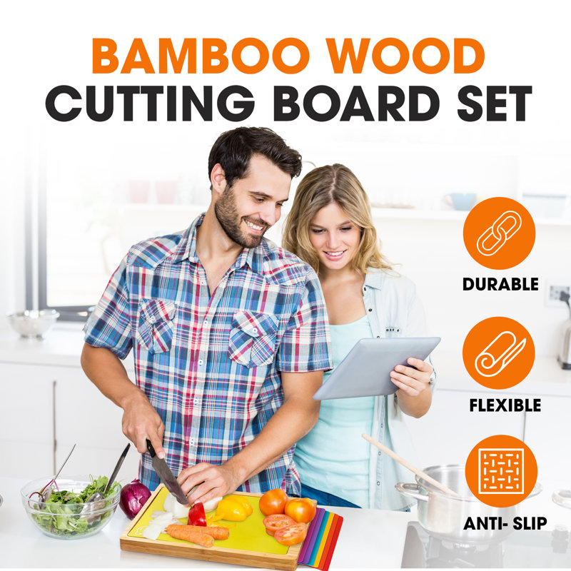 Bamboo Cutting Board Set with Color-Coded Flexible Mats