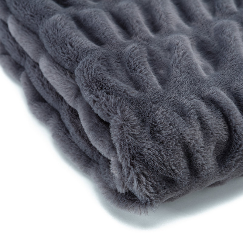 Gray Reversible Faux Fur and Mink Throw Blanket 50x65 Inches