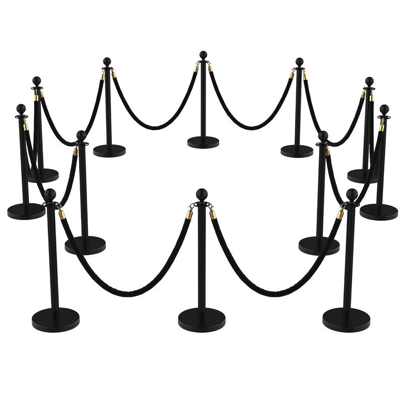 12 pièces de chandeliers et cordes de velours, chandeliers noirs avec ceintures rétractables, barrières de contrôle des foules avec base creuse, cordes de tapis rouges et poteaux pour articles de fête