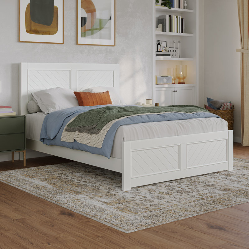 Lit plateforme en bois massif Jeinny, White, Double