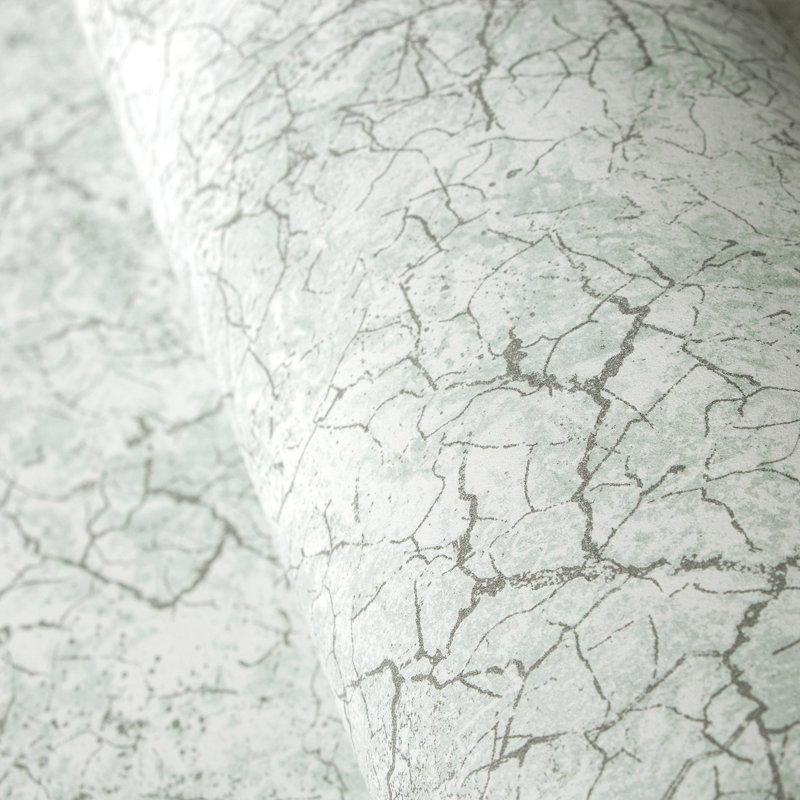Azulejo Distressed Marble Crackle 33' L x 21" W Wallpaper Roll, Frost Mint