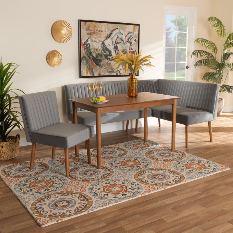 Ensemble de chaise de salle à manger Frederickson Alvis, 4 pièces: banc d'angle, banc sans accoudoirs, cha, Gris