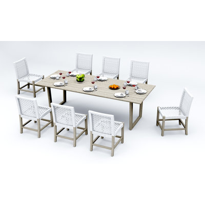 7 Pcs Grade-A Weathered Teak Wood Dining Set: 98" Sema Rectangle Table And Alsoi Armless Chairs #11AI3300