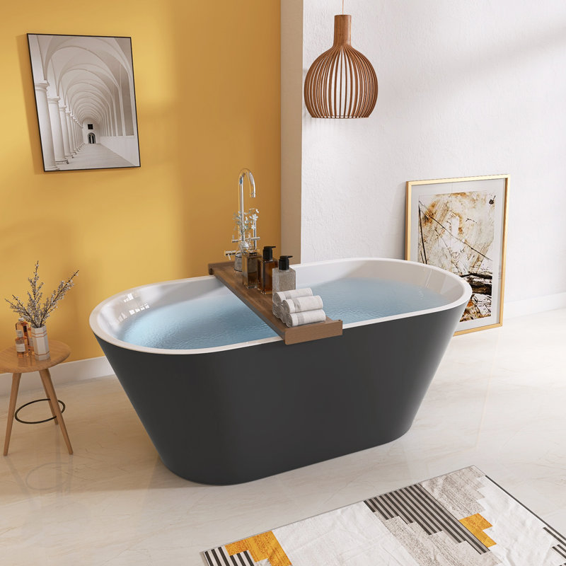 59" X 30" Free Standing Soaking Acrylic Bathtub in Matte Gray Modern Stand Alone Tub