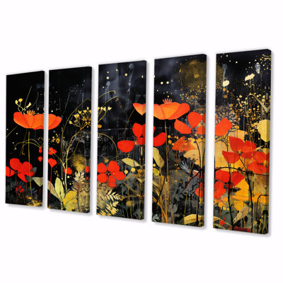 Art mural moderne orange et vert, fleurs tropicales modernes I - Collages abstraits