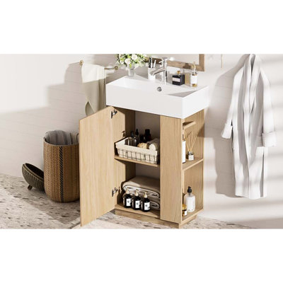 Moderne, meuble-lavabo de salle de bain de 21,6 po, lavabo en céramique teinté, assemblage sans effort, portes à fermeture en douceur simple