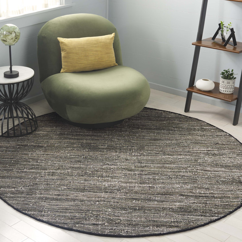 Dinvers Hand Woven Denim/Cotton Rug in Dark Green/Black/Brown, Round 6'
