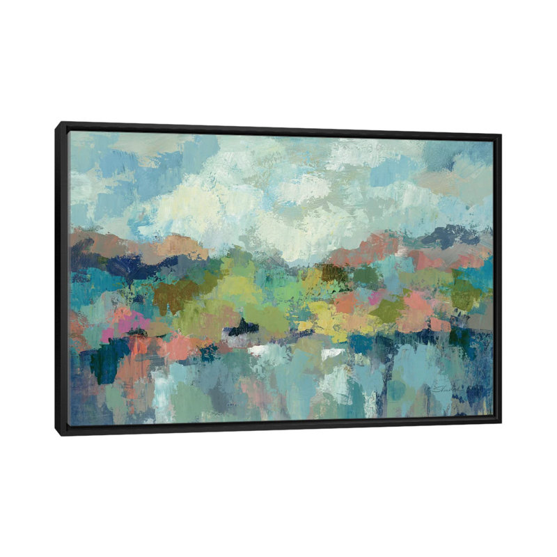 «Abstract Lakeside», reproduction d'art sur toile tendue, H 18 po x l 26 po x P 1,5 po, Toile avec cadre noir, Pas de tapis