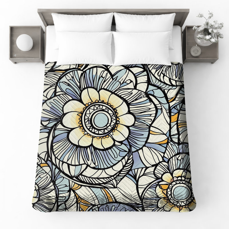 Abstract Floral Pattern Quilted Bedspread All Sizes, Full / Double