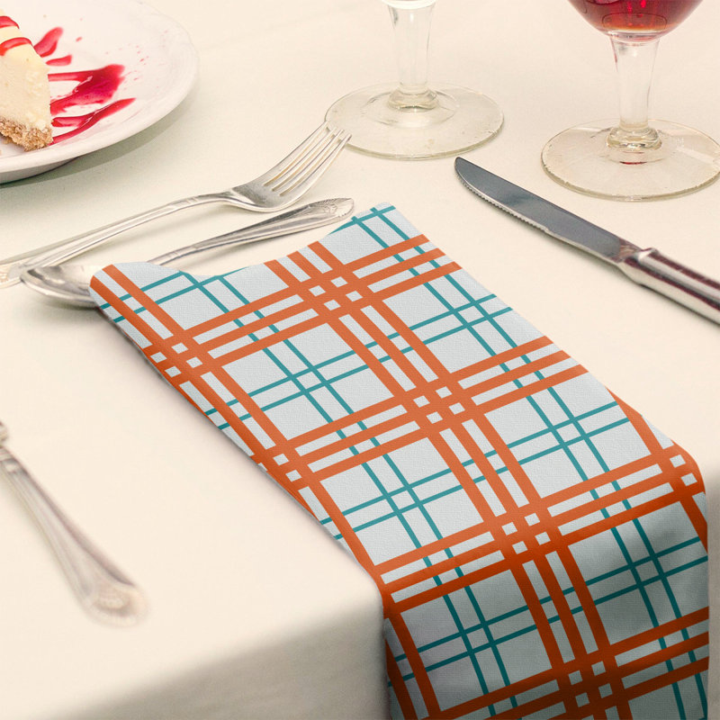 Plaid Square Napkin, Gray/Aqua/Orange, 10" x 10", Cotton