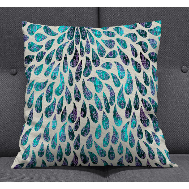 Throw Pillow With Insert, 16"H x 16"W, Blue/Beige Paisley 1