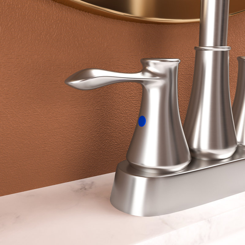 Brushed Nickel 4 Inch 2 Hole Bathroom Sink Faucet - Stainless Steel, Handles, Pop Up Drain, Water Lines, Finish Tap To Tarnish