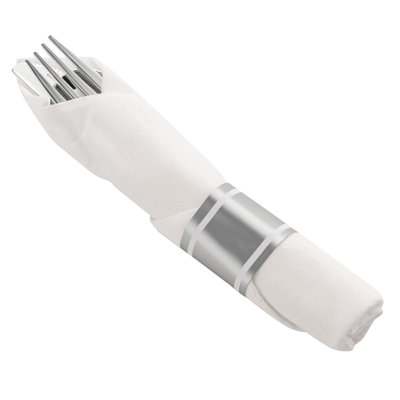 Disposable Plastic Cutlery In Napkin Rolls Set - Napkins, Fork, Knife, Spoon And Paper Rings For 100 Guests