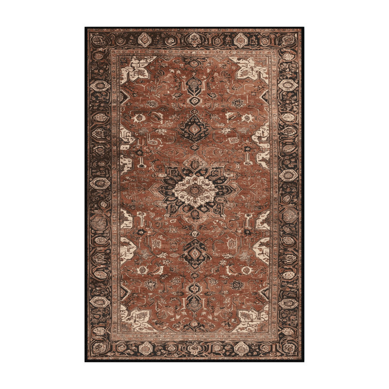 Machine Washable Persian Brown Area Rug, Rectangle 5' x 7'