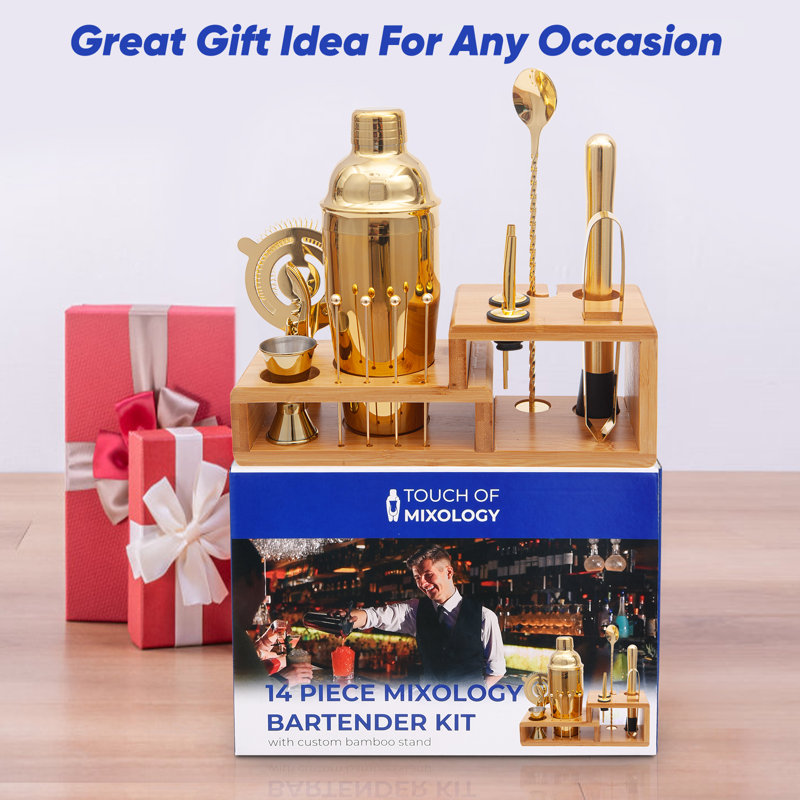 Rylon Bartender Kit - Bar Tool Set - Mixology Bar Set Cocktail Shaker Set, Gold