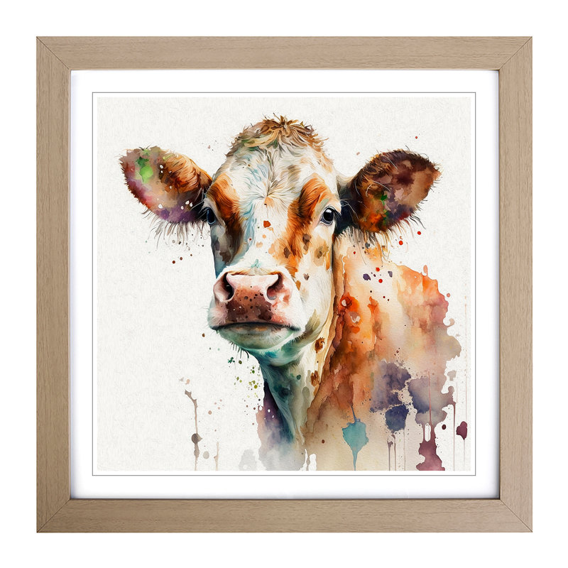Cow Watercolour - Framed Print, Oak