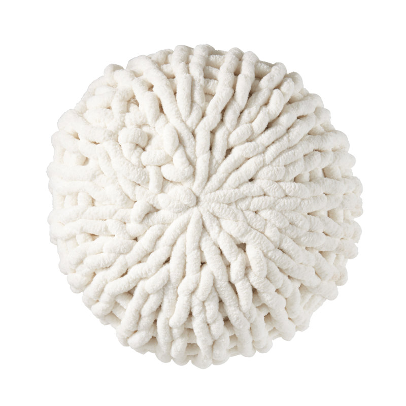 Off-White Chunky Knit Round Polyester Throw Pillow