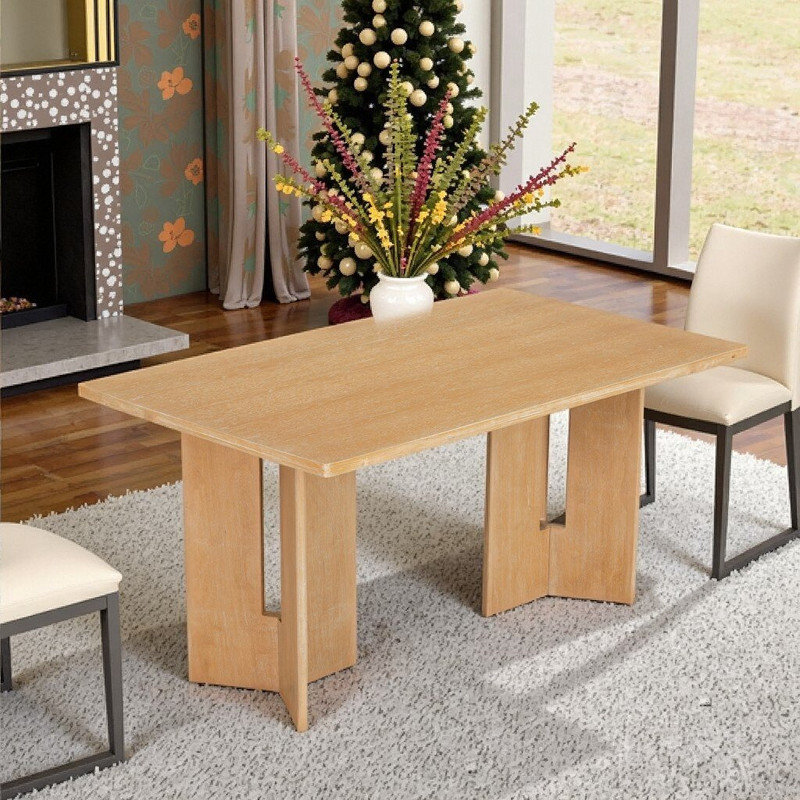 Table de salle à manger rectangulaire avec pieds découpés, placage de chêne et bois LVL, Bois naturel délavé